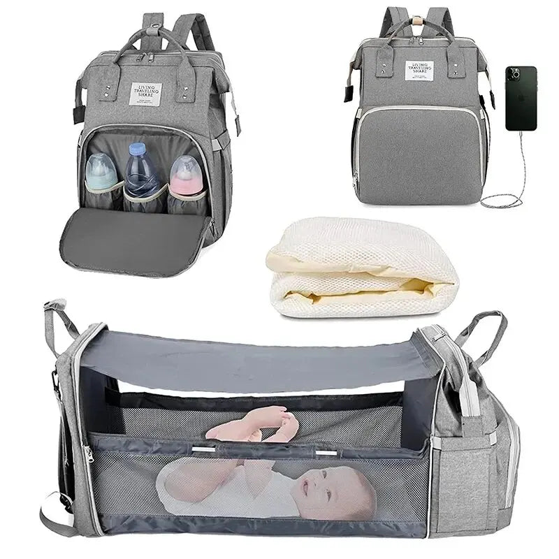 Mom Backpack with Foldable Baby Bed